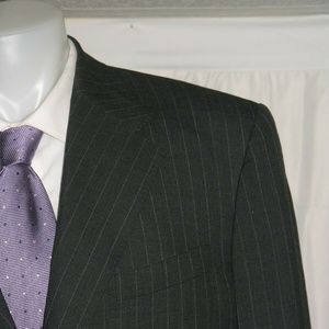 Adrian Jules Charcoal Stripes Three Button Bespoke Suit 42XL